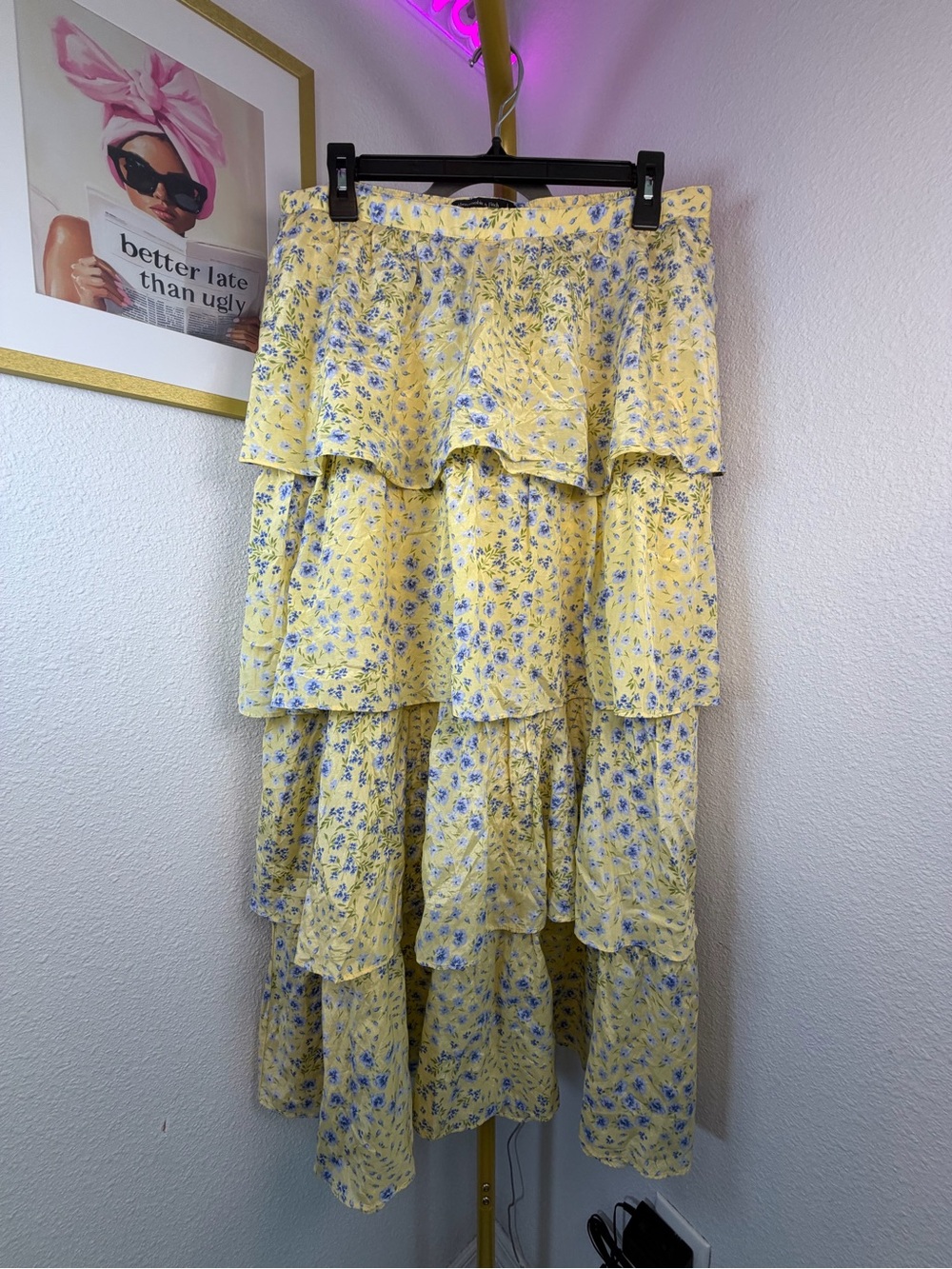 Abercrombie & Fitch Vintage Yellow Floral Tiered Maxi Skirt